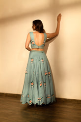 Dusty Teal Sequins Kali Lehenga Set